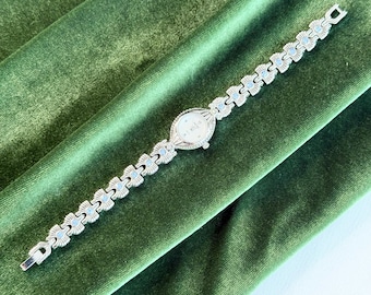 Vintage Infinity Ladies Watch, Silver Tone Blue Crystal Sunburst Bracelet, Art Deco Cocktail Dress Watch, Old Money Style, Gift for Her