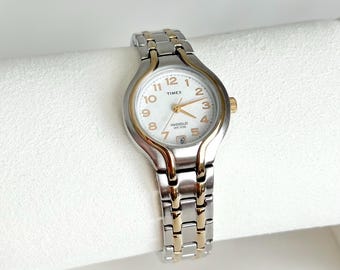Vintage Timex Two Tone Women's Watch: Date Feature Ladies Watch, Honeycomb Dial, Retro Vintage Watch, Dress Watch