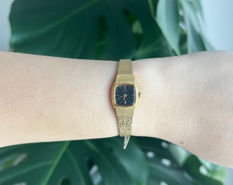 Vintage Citizen Dainty Women’s Watch | Square Black Dial | Gold Tone