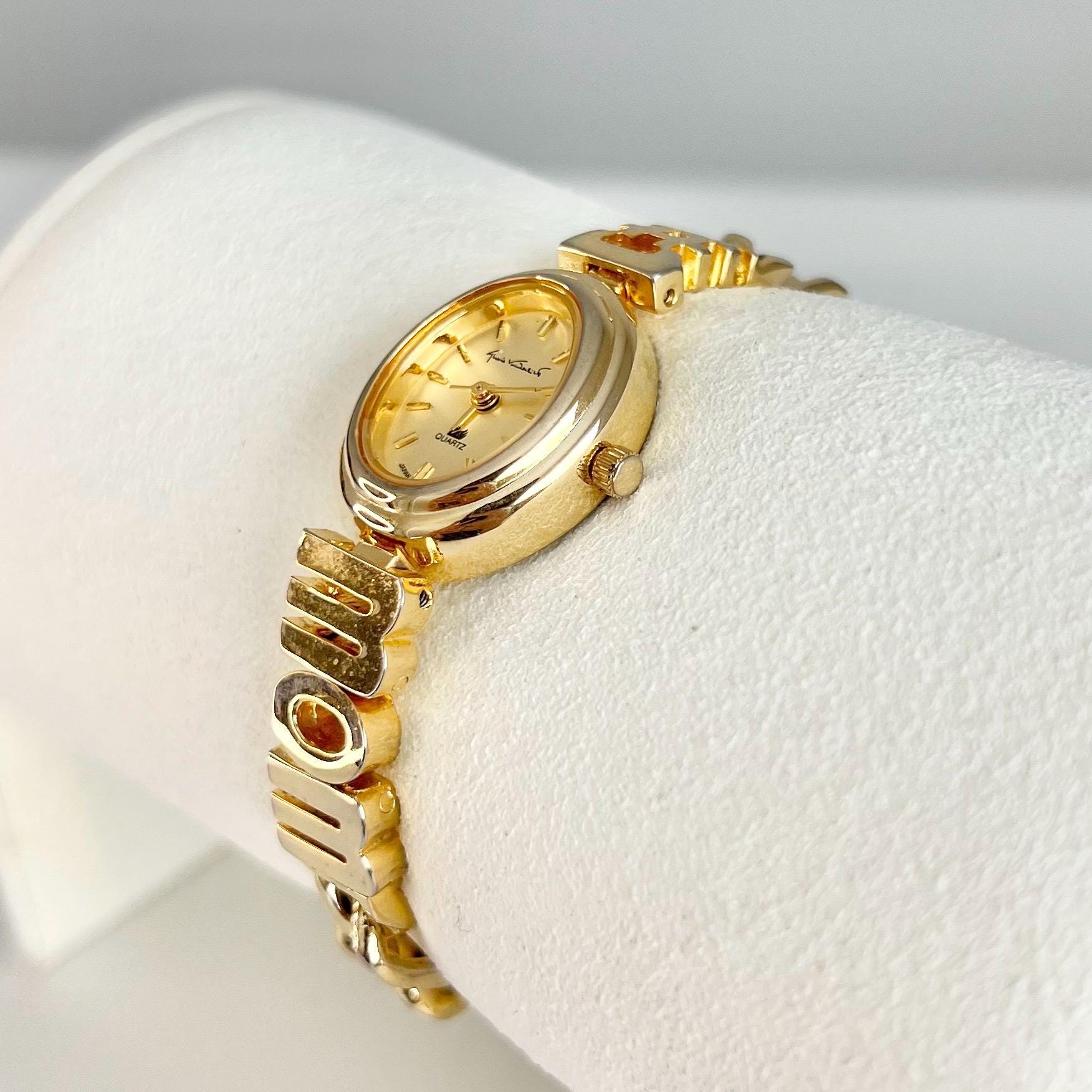 Gloria Vanderbilt Trapezoid Gold Tone Bracelet Dress Watch Vintage Gloria Vanderbilt “#1 Mom” Gold Tone Watch, Working  main image 3