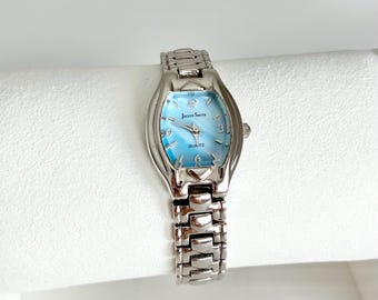 Vintage Jaclyn Smith Women’s Watch: Boxy Blue Dial, Silver Tone, NON WORKING WATCH