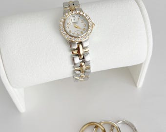 Vintage Interchangeable Bezel Two Tone Women’s Watch Round Gold Dial 4 Different Bezels