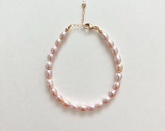 Handmade Freshwater Pearl Bracelet, Mauve Cultured Pearls, Gold Filled or Sterling Silver, Bridesmaid Gift for Her