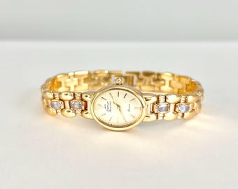 Jules Jurgenson Watch | Purple Crystal Bezel | Oval Gold Dial | Old Money Aesthetic | Retro Jewelry | Gift for Her | Working Vintage