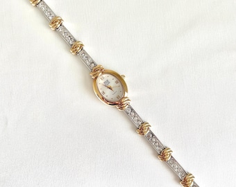 Vintage Nolan Miller zweifarbige Damenuhr: Strass-Armband, Damen-Cocktailarmbanduhr, Arbeitsuhr