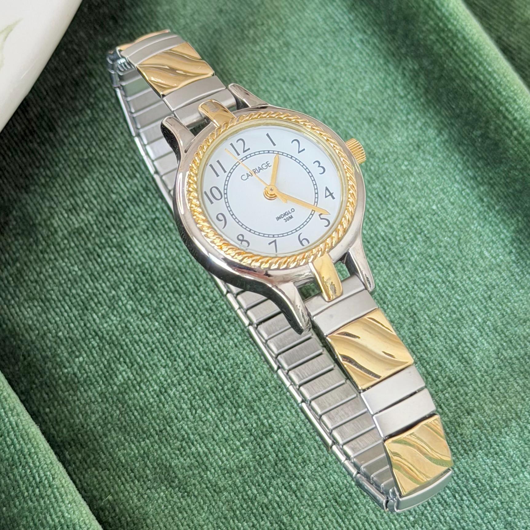 Vintage Timex Carriage Quartz Womens Womans Silver & Gold Dainty Stretch Watch Timex Carriage Watch - Etsy main image 3