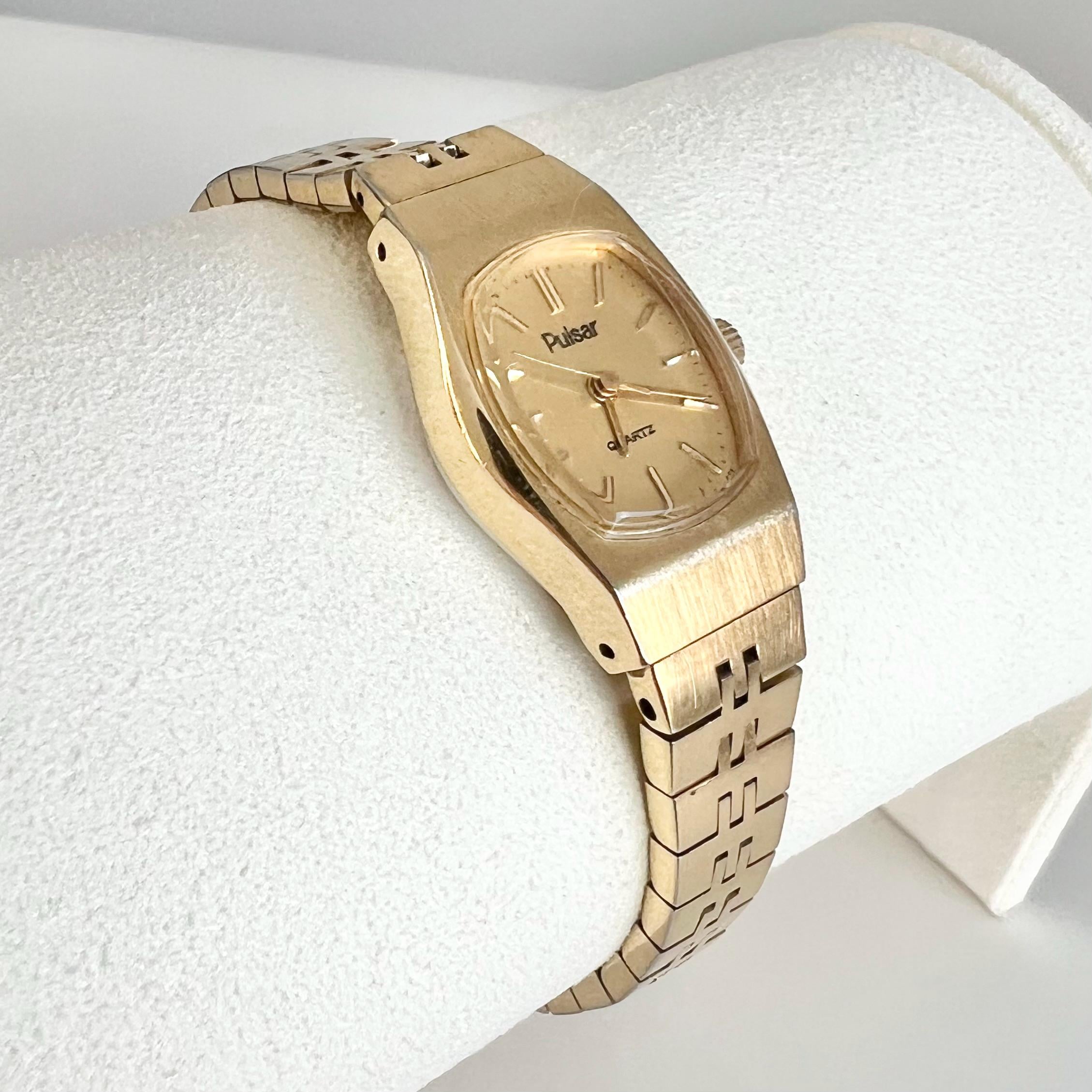 Vintage Pulsar Watch Women Gold Tone New Battery 6.5\