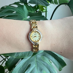 Vintage Bill Blass Dainty Women’s Watch | Round Gold Dial | Crystal Bezel | Gold Tone