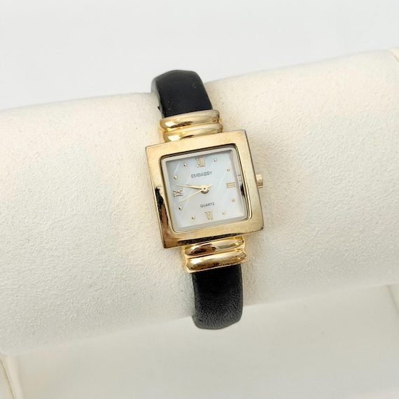 Vintage Square Gold Watch | Mother of Pearl Dial | Black  display picture 3