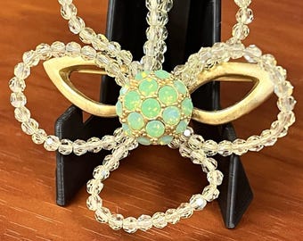 SWAROVSKI Floral Flower Pin Brooch Signed Gold Tone 2” Green RETIRED Rare