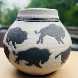 Vaso Raku Buffalo firmato Ben Diller Studio Art Ceramica originale Sud-ovest 3”