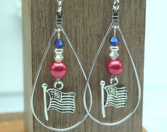 Pendientes colgantes con la bandera estadounidense, joyería patriótica en forma de lágrima