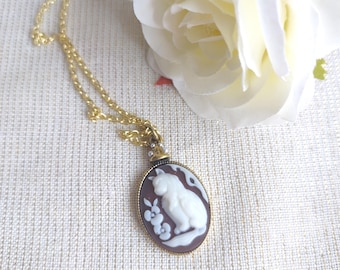 Ivory on Black Cat Cameo Necklace: KC Gold Cat Jewelry. Victorian style.