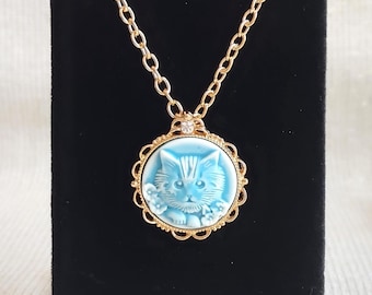 Blue Kitten Cameo Necklace: KC Gold Cat Jewelry