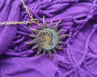Golden Sun & Silver Moon Pendant Necklace: Celestial Jewelry Gift