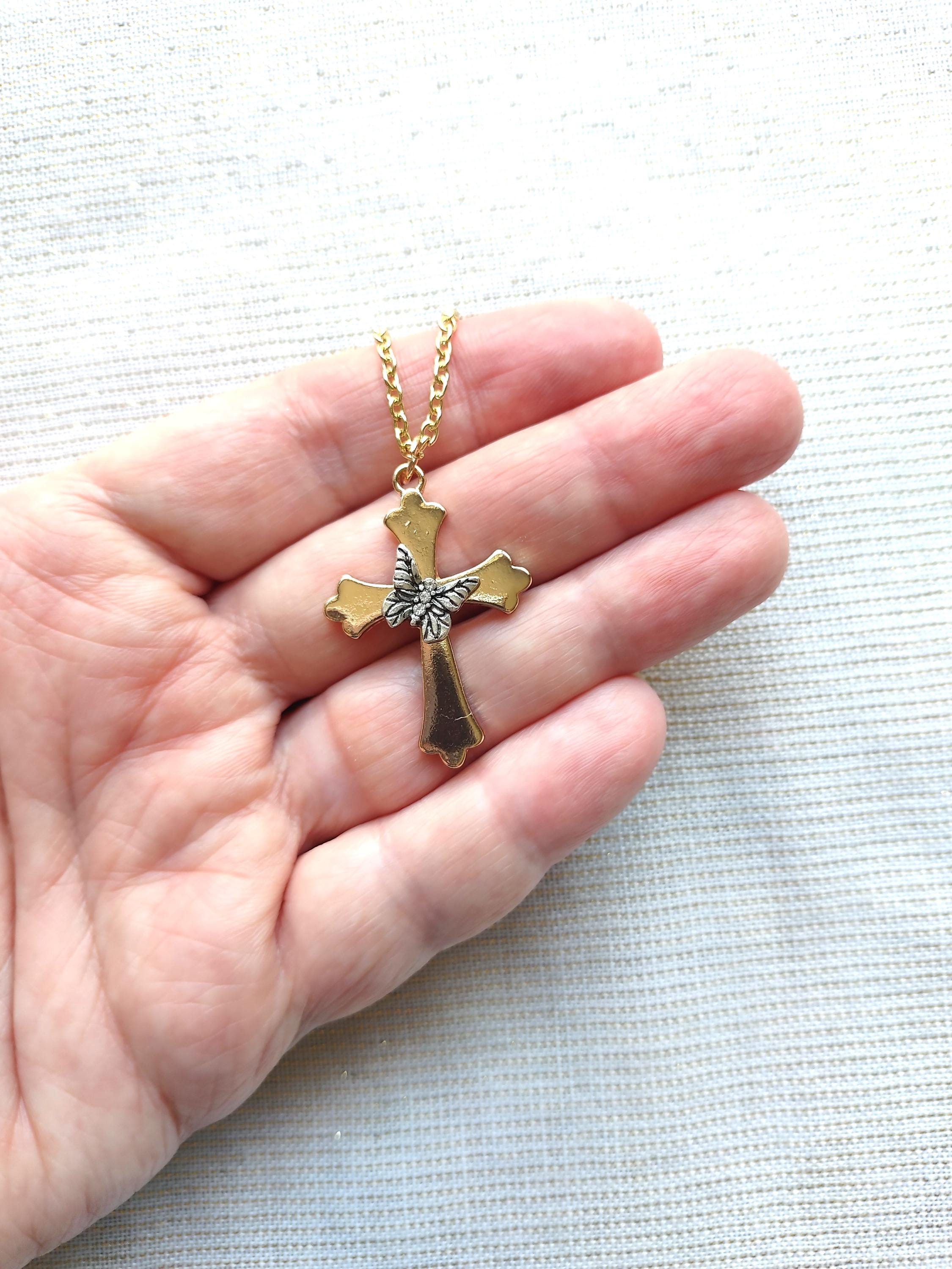 Kc Gold KC Gold Cross Necklace With Silver Butterfly - Christian Jewelry - Etsy