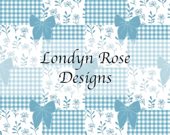 Blau Vichy Karo Patchwork Bogen Blumenmuster, digitaler download,