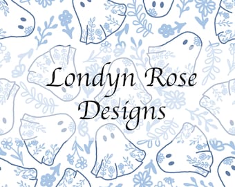 Blue Floral Ghosts seamless pattern, halloween, instant download, fall seamless file