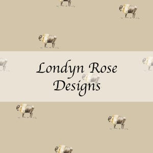 May include: A seamless pattern featuring watercolor illustrations of brown and white sheep on a beige background. The text "Londyn Rose Designs" is centered on a white banner.