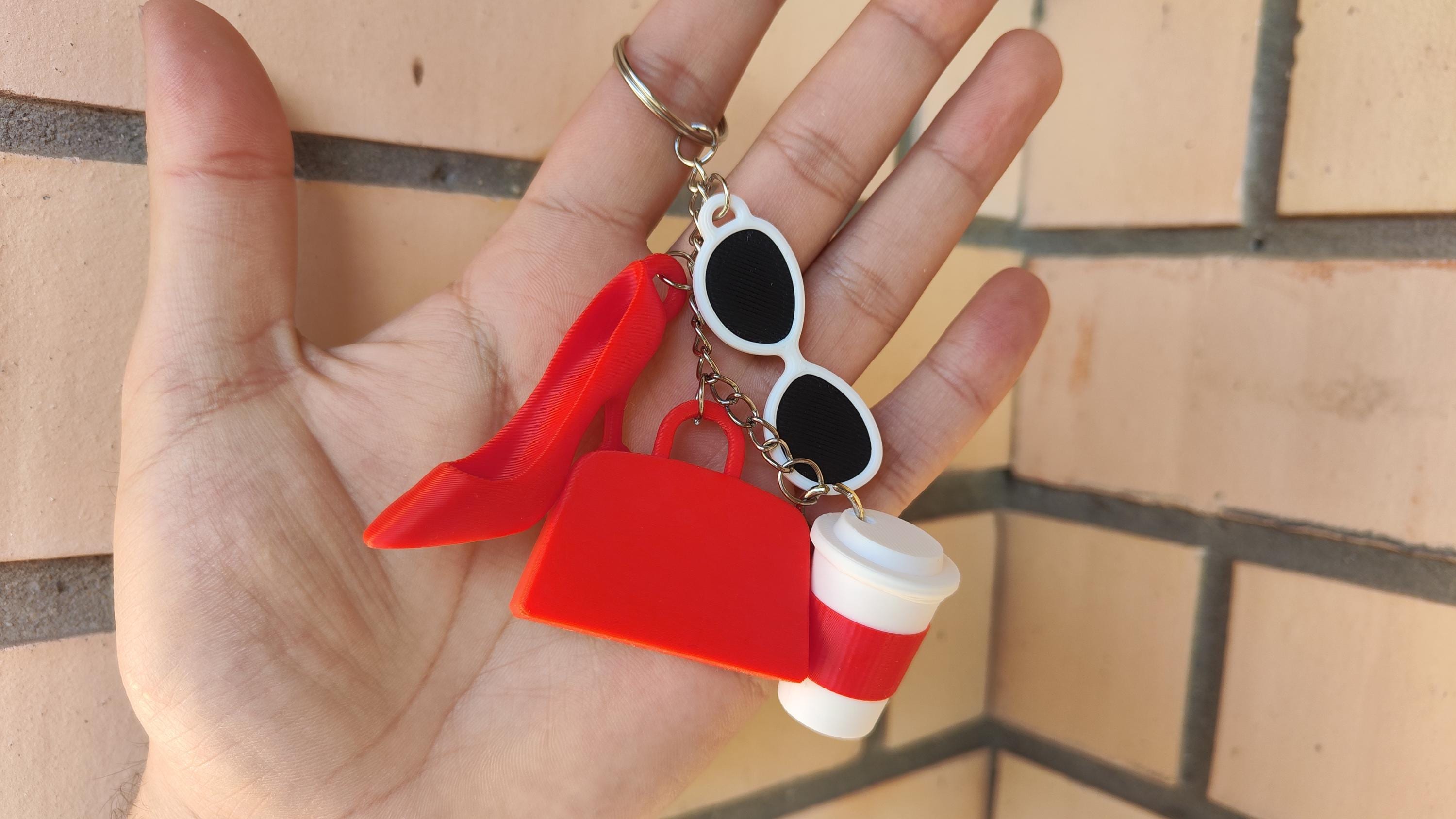 De-vil Wears Pra-da Keychain Set | Chic Red Stiletto, Coffee