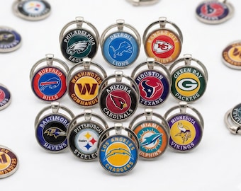 NFL Metal Keychain – Premium Glass Dome Football Keyring – Gift for NFL Fans