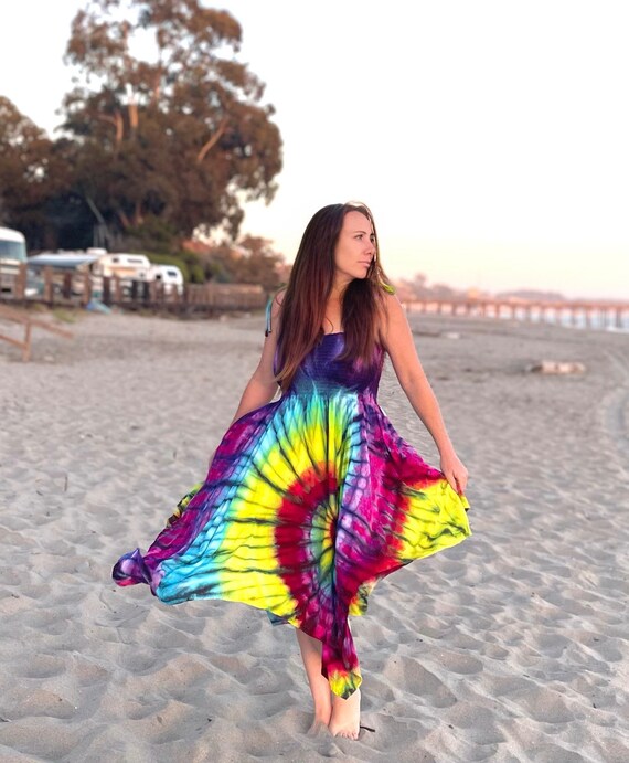 Tie Dye Rainbow Festival Dress Med/Large
