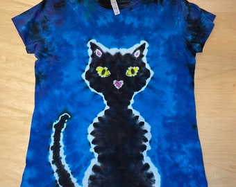 Tie dye t shirt Ladies fit Med Cat design