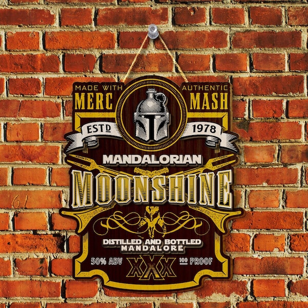 Mandalorian Moonshine Wooden Hanging Home Décor Plaques & Signs With 2 layer, Door hanger, Wall decor, Movie Decor