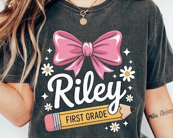 Coquette Back To School Shirt for Girl, Toddler Girl First Day Of School Shirt, Kids Name Back To School Gifts, 1st Day Of First Grade Shirt