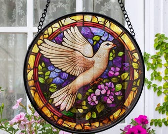 Stained Glass Dove / Dove With Olive Branch / Christmas Gift / Dove of ...