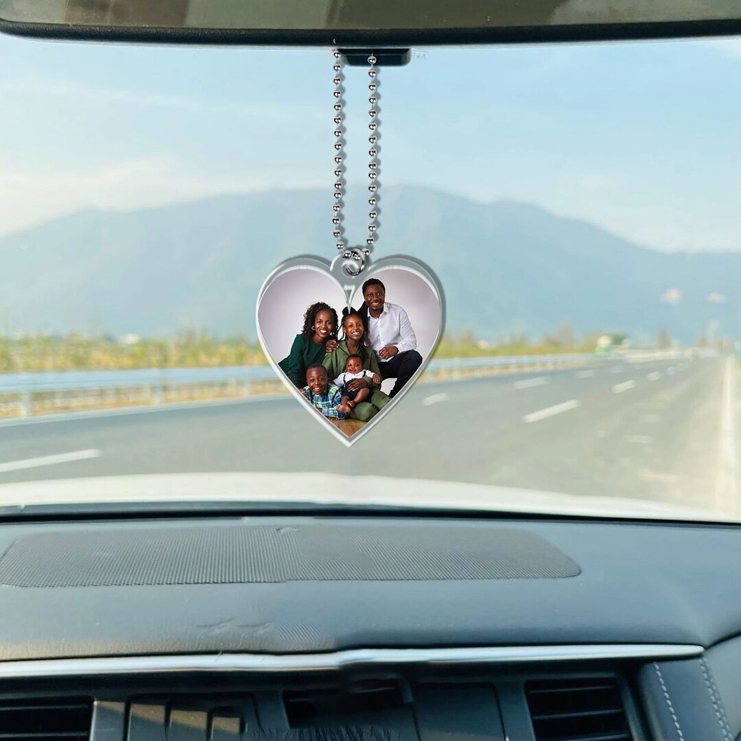 Personalized Hanging Car Photo Heart Rearview Mirror Hanging Accessory ...