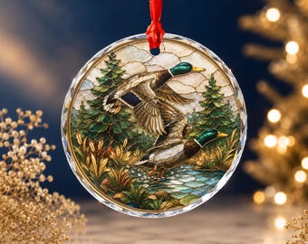 Mallard Duck Glass Ornament, Wildlife Bird Christmas Gift, Hunting Lodge Nature Keepsake