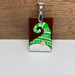 Christmas Gnome Necklace-Holiday Gnome Necklace-Hand Painted Gnome Necklace