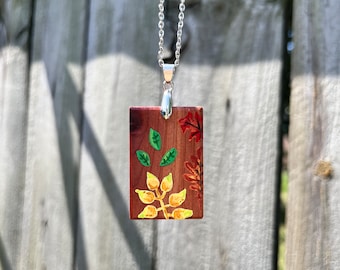 Hand Painted Fall Leaves Necklace-Fall Necklace-Autumn Necklace-Fall Jewelry-Fall Fashion