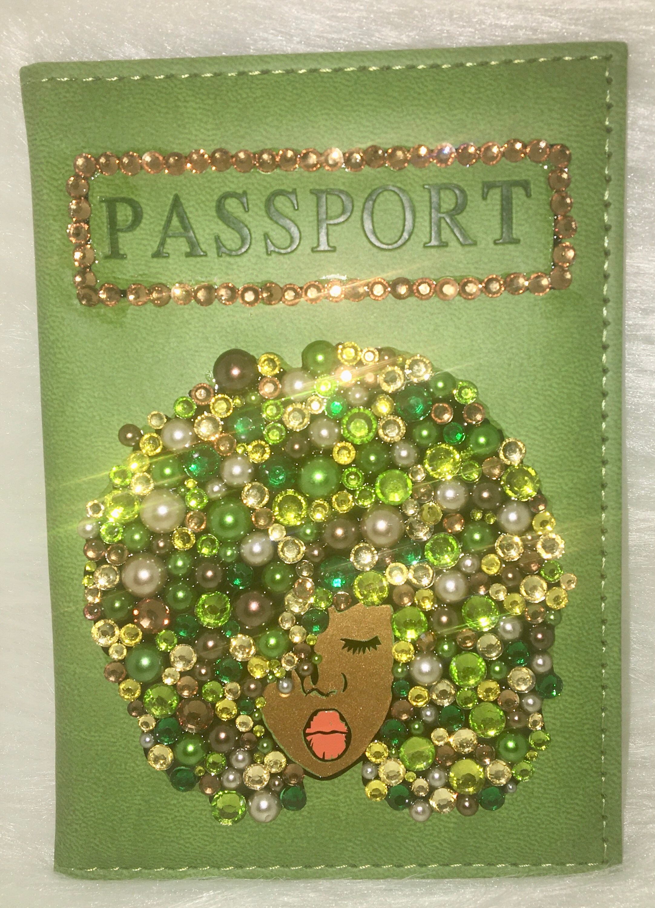 BLING PASSPORT COVER, Pretty Greens and Bronze Passport cover, Afro Queen