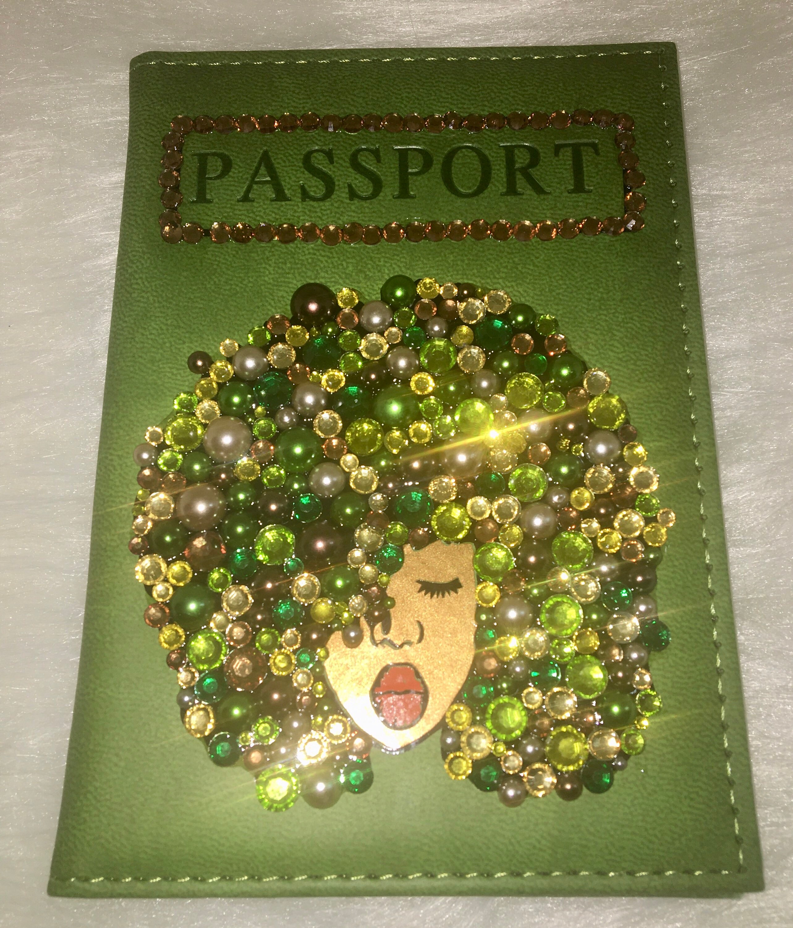 BLING PASSPORT COVER, Pretty Greens and Bronze Passport Cover, Afro