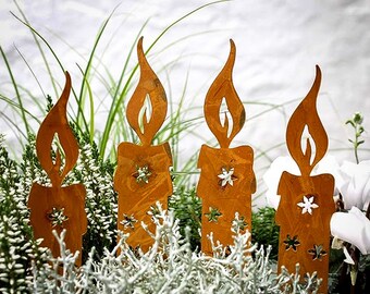 Rusty Snow flake Candles Rusty Candle Silhouette pack of4 Christmas Garden,Garden Metal Decoration Rusty Stake Ground Craft, Christmas decor