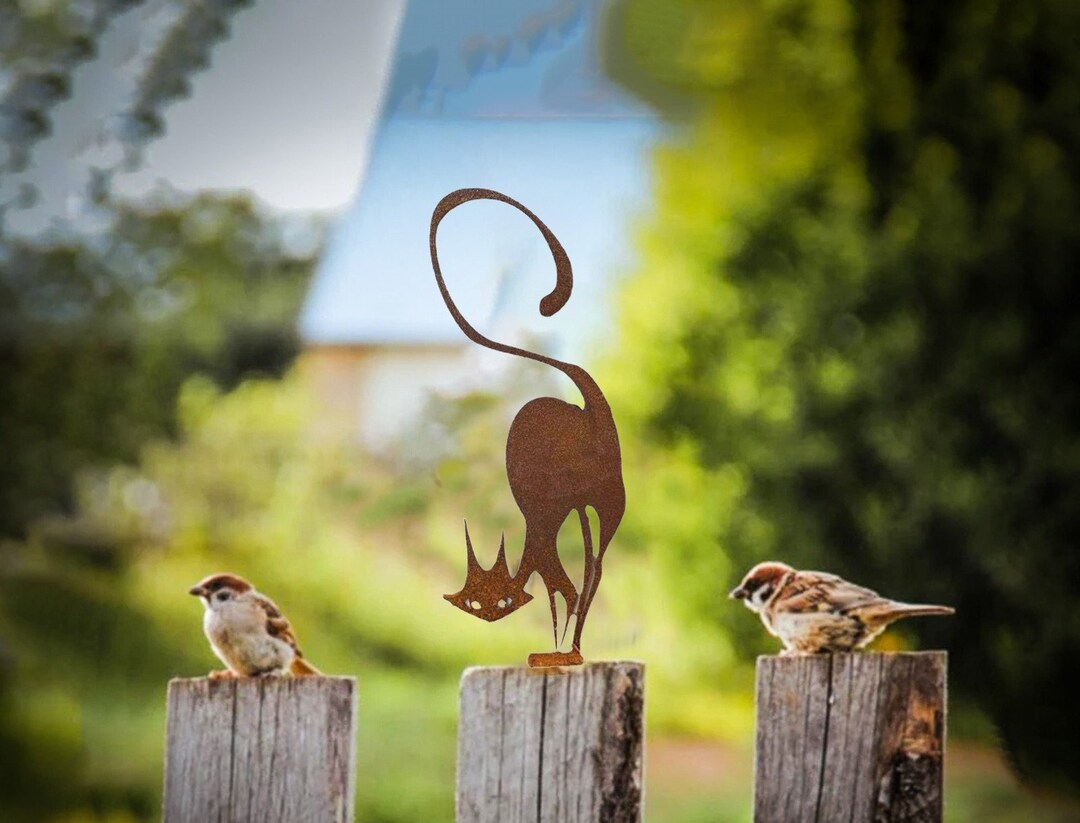 Rusty Metal Cat Fence Topper Witches Cat Halloween Cat Etsy