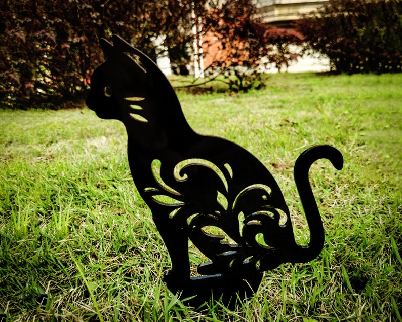 Moon & Black Cat Statue Garden Sculpturecat Decor Stakes Etsy