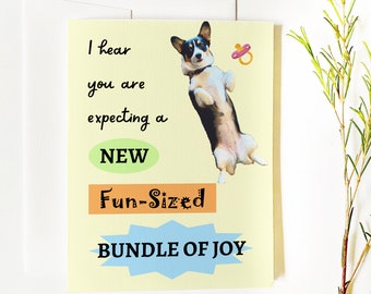 Corgi Baby Shower Card, Tri-Color Corgi, Pembroke Welsh Corgi