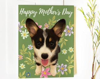 Corgi Mother's Day Card, Tri-Color Corgi, Pembroke Welsh Corgi, Corgi Mom Gift