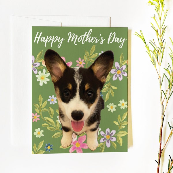 Corgi Mother's Day Card, Tri-Color Corgi, Pembroke Welsh Corgi, Corgi Mom Gift