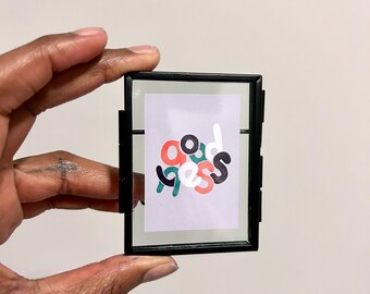 Goodness of God Gospel Song Lyric Inspired Mini Framed Art Print Christian Gift Cubicle desk decor in tiny miniature black locket frame