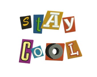 May include: Stay Cool text in colorful, cut-out letters. The letters are arranged in two lines, with "Stay" on top and "Cool" on the bottom.