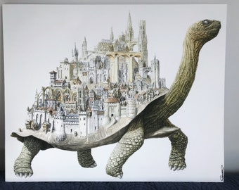 Medieval turtle poster, watercolor