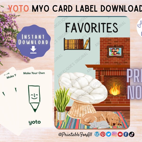 Favorites Yoto MYO Card Label Design Fireplace Reading Dog Cat Digital Printable PNG Download for Make Your Own Cards Original Art Sticker