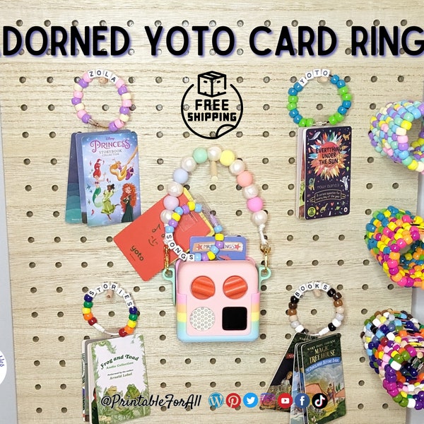 Adorned Beaded Yoto Card Ring for Rings and Tabs Storage and Display System for Yoto Player and Mini and Make Your Own MYO Cards Keyring 6"