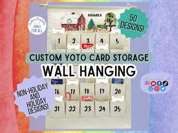 Custom Yoto Card Storage Wall Hanging Display, Personalized for MYO Make Your Own Cards Advent Holiday Calendar, or for Tonies - 50 Designs!