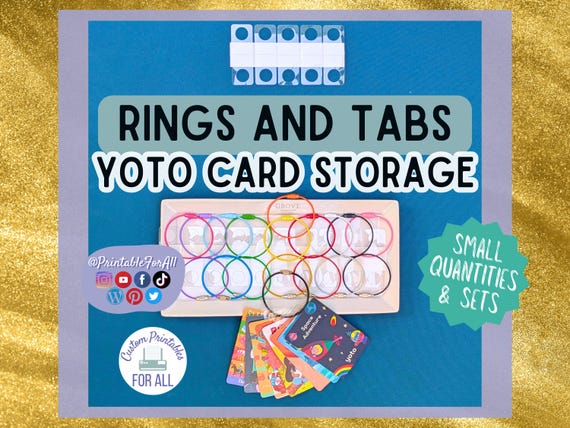 Yoto Card Ring and Tab Set for Organized Yoto Storage and Display, 11 Cable Color Options, Round Hole Adhesive Hang Tag Mini Player Keychain