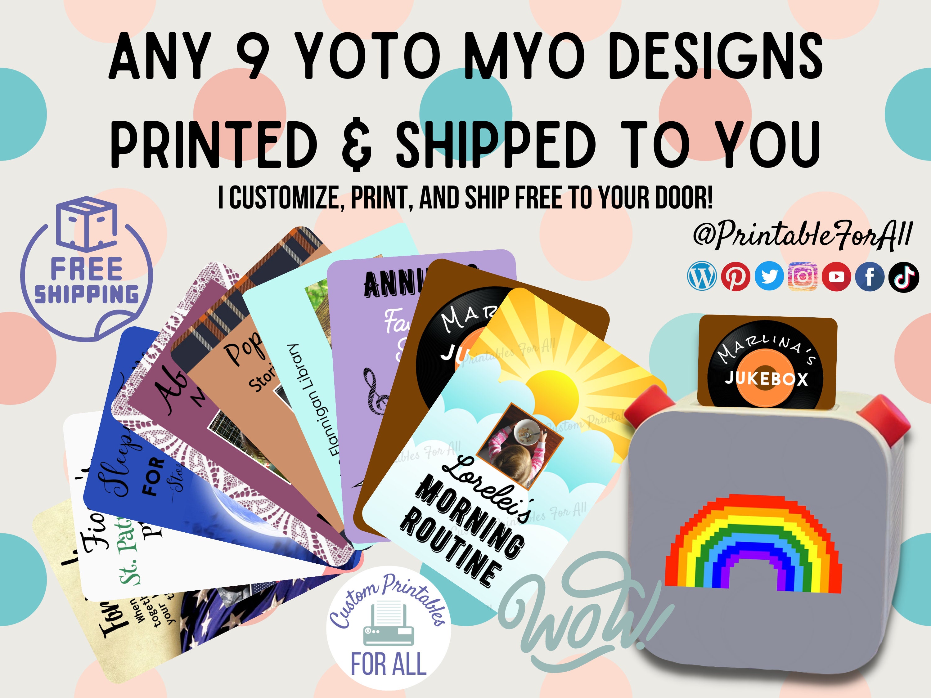 Any 9 Designs Printed & Shipped for Yoto MYO Card Labels choose 9